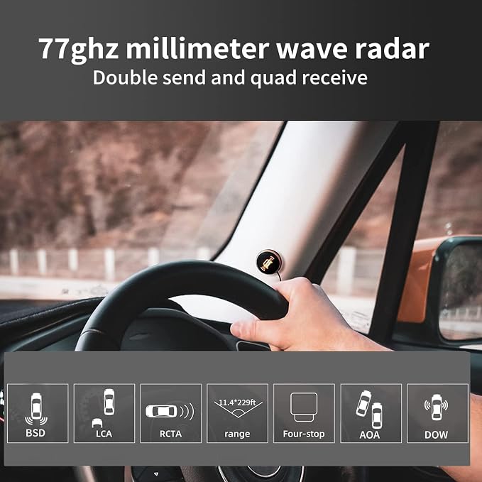 BY-J Car Blind Spot Monitoring System, 77GHz Millimeter Wave Radar Sensor Blind Area Detection, Universal Car Lane Changing Warning BSD Distance Assistant with Reversing Radar Parking