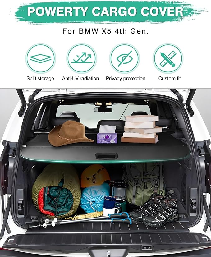 Powerty Cargo Cover for 2019-2025 2026 BMW X5 Trunk Cover Retractable Trunk Shielding Shade X5 Accessories Cargo Luggage Cover Black
