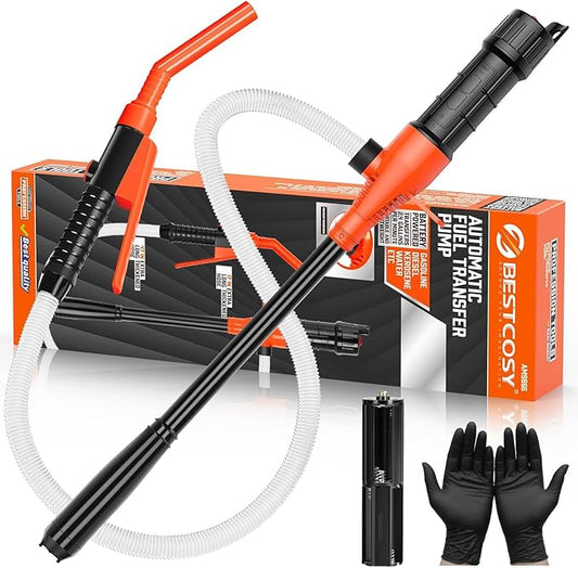 Electric Fuel Transfer Pump, 3.2GPM Portable Fluid Transfer Siphon Pump with Oil Pipeline, Battery Gas Pumps with 47 Inches Hose &Gloves for Car/RV(Orange)
