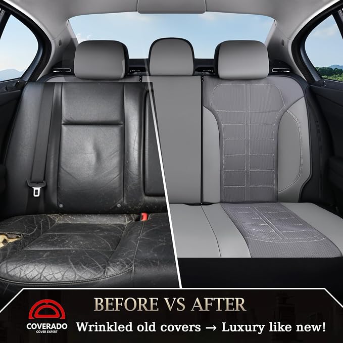 Coverado Air Mesh Seat Cover, Car Seat Cover Full Set, 3D Breathable Seat Protectors Sports Carbon Fiber Design Airbag Compatible Comfort Universal for Most Cars, Van,Trucks, SUV, Grey