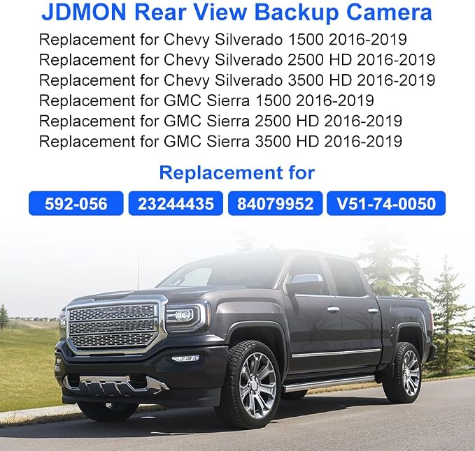 JDMON Backup Camera Replacement for Chevy Silverado GMC Sierra 1500 2500 HD 3500 HD 2016-2019 Reverse Park Assist Camera Replacement for 592-056 23244435 84079952 V51-74-0050