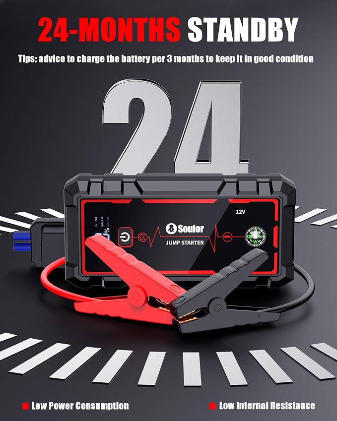 Jump Starter, Car Battery Jumper Starter Portable, Jump Box Battery Booster with 3 Modes Flashlight, Jumper Cables with Gloves