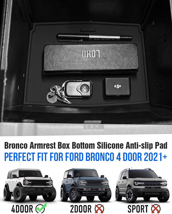 ROADER Bronco Armrest Box Bottom Anti-Slip Mat Fit for 2021-2024 Ford Bronco Interior Accessories, Arm Rest Box Silicone Cushion Protective Pad, Washable Safe Environmentally Friendly-Black