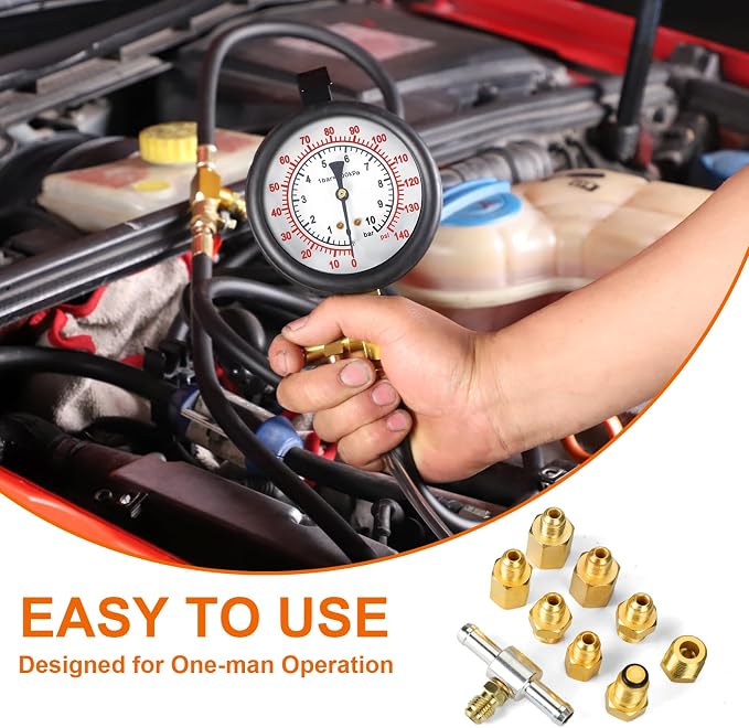 Pro Fuel Injection Pressure Tester Kit Gauge 0-140 PSI with 9.49,7.89,6.30 Fuel Line Fittings