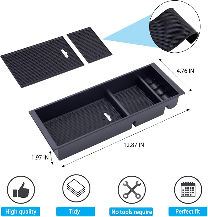 PIMCAR Compatible with Ford 2015-2020 F150, 2017-2022 F250 F350 F450, 2018-2024 Expedition Center Console Organizer & Armrest PU Leather Cover-Bucket Seat Only