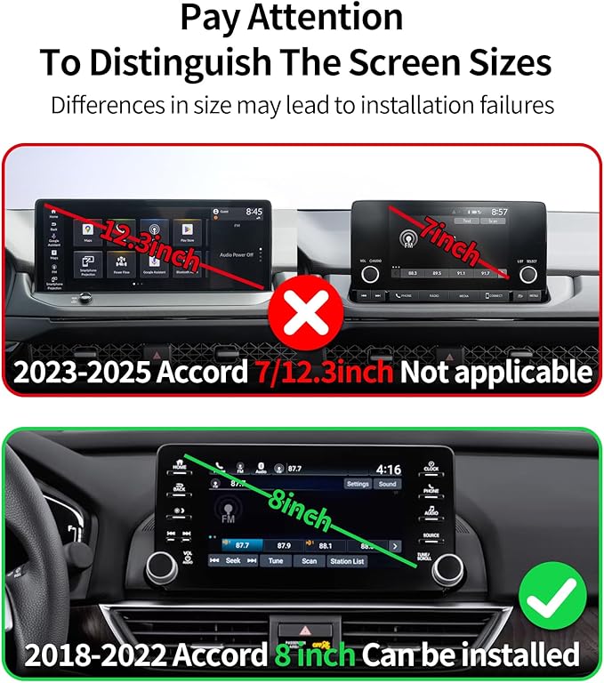 Wireless Charging Car Phone Holder for Honda Accord/Hybrid 2018-2022, 8" Screen Fixed Clip, 360° Rotation Car Phone Mount Compatible with MagSafe