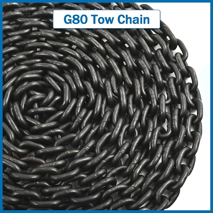 1/4 Inch x 20 Feet Transport Binder Chain G80 Safey Tow Chain with Red Grab Hooks 3300 Lbs Safe Work Load for Transporting Towing Tie Down Binding Equipment
