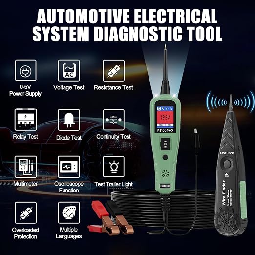 PS100Pro Power Circuit Probe Tester with Wire Tracker, 9-30V Automotive Circuit Tester, Car Electrical Diagnostic Tool for Mechanics DIY Enthusiasts
