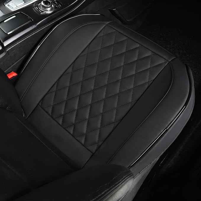 Black Bottom Seat Cover for Cars Front Seats & Back Bench Full Set, Luxury Faux Leather Automative Seat Cushion Cover, Anti-Slip, Waterproof, Universal Fit