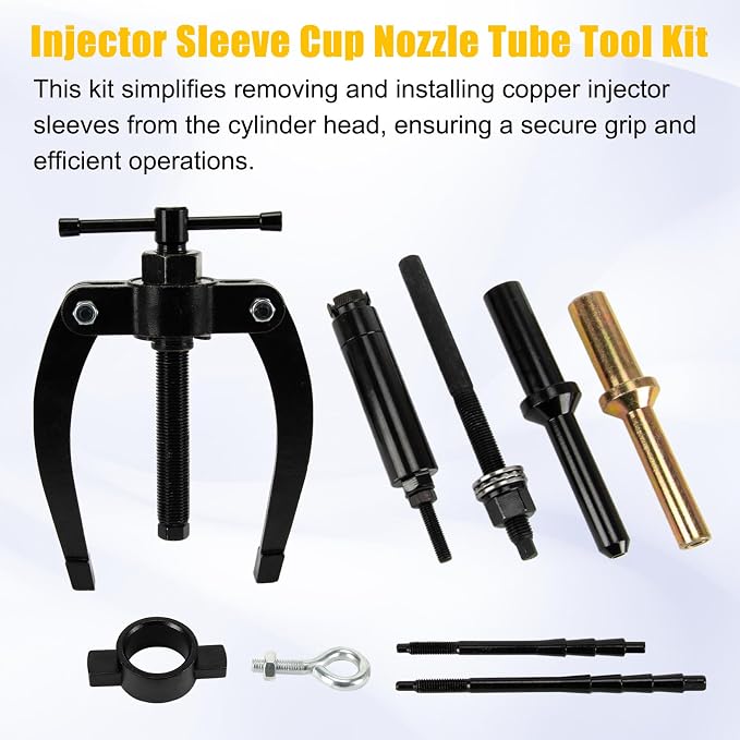 Injector Sleeve Remover Installer Kit for Mack MP7 MP8 D11 D12 D13 Engine | Replce for 9986174 88800387 88800196, heavy-duty steel, truck engine maintenance, removes installs cups without damage