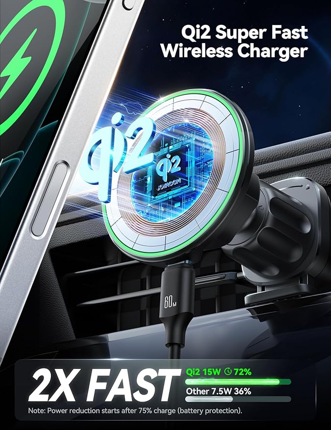 JOYROOM for Qi2 MagSafe Car Mount Charger, Qi2-Certified MagSafe Car Charger for Air Vent/Dashboard, Magnetic Wireless Car Holder Fit for iPhone 16 Pro Max Plus 15 14 13 12