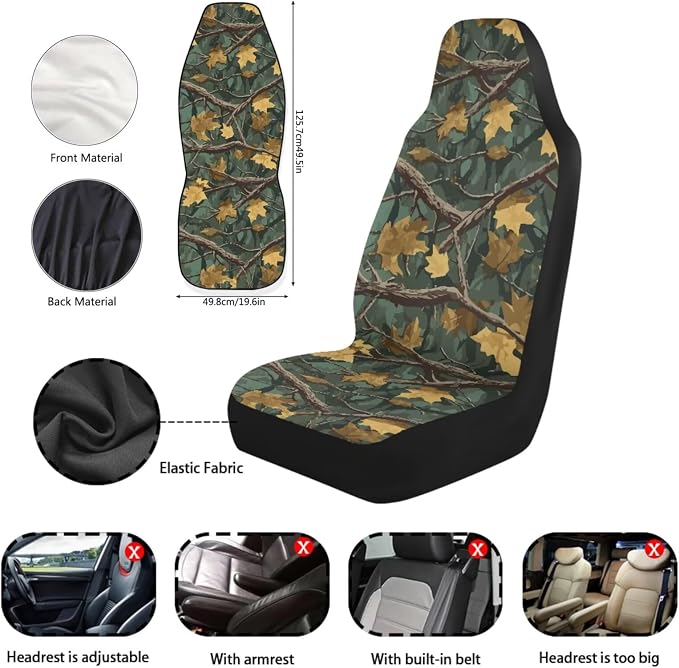 Camo Hunting Car Accessories Set of 11 Car Front Seat Cover Steering Wheel Cover Seat Belt Pads Elastic Fabrics Gear Lever Cover Universal Fit Most Cars SUV