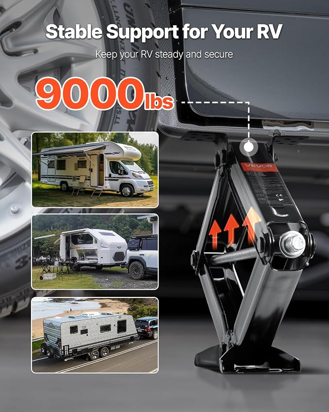 VEVOR 9000 lbs RV Scissor Jacks, 4-23.4 in RV Stabilizer Leveling Scissor Jacks, Set of 4, Heavy Duty Stabilizer Jack with Crank Handle, Socket and Bubble Levels, Not Easily Bent or Deformed