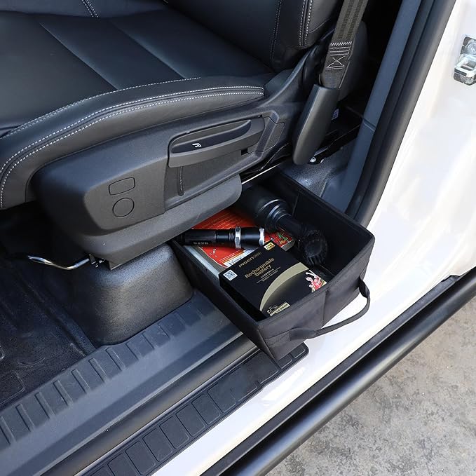 Under seat Storage Bag for INEOS Grenadier 2020-2025 Accessories Oxford Cloth Tool Organizer Box Under Front Seat, Underseat Hidden Bag Organizer Tray Drawer Bin with Anti-slip Handle (Black)
