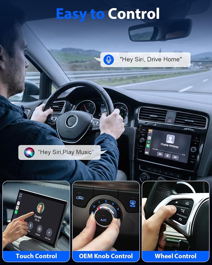 Ultra Mini Circular Wireless CarPlay & Android Auto Adapter, 3-5s Fast Auto Reconnect, Aluminum Alloy Vent Design, 2-in-1 CarPlay Wireless Adapter for iOS & Android with USB A/C Port (Black)