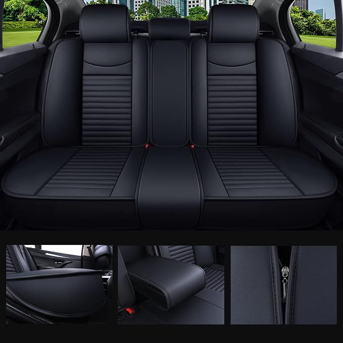 Aierxuan Back Rear Seat Covers Universal for Toyota Honda Kia Ford Mazda Jeep Lexus Waterproof Leather Compatible with Split Bench 60/40 (Rear Seat/Black)