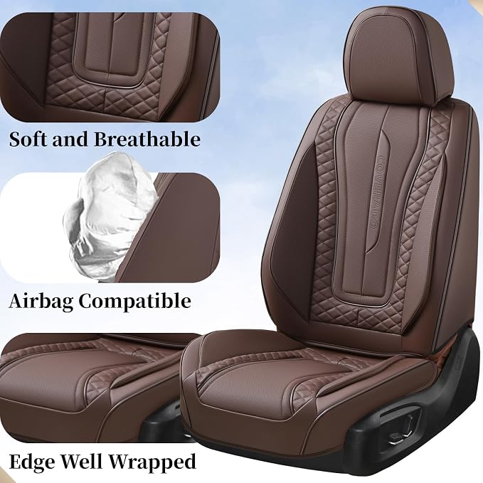 Coverado Car Seat Covers Full Set, Leather Seat Coversfor Cars, Front and Back Seat Covers, Waterproof Car Seat Protectors Car Seat Cushions Universal for Most Vehicles, Coffee