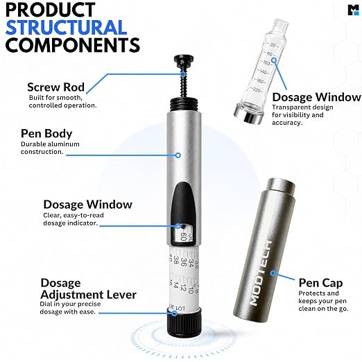 V2 Premium Metal Research Pen with Precision Dial Up to 60 Units - Professional Laboratory Instrument with Aluminum Body & Adjustable Mechanism (Silver) - MODTECH