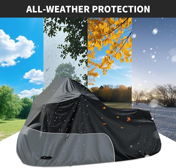 Motorcycle Cover fits for Harley Davidson Road King Road Glide Electra Glide Low Rider-ST HD Goldwing, All Weather Waterproof Cruiser Motorcycle Cover, Black&Grey