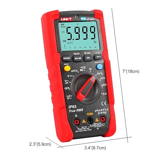 UNI-T Industrial Digital Multimeter UT191E (IP65, 2M Drop Test) True RMS 6000 Counts ACV LPF ACV Peak Hold AC DC Voltage Current LOZ ACV Resistance Capacitance Frequency Duty Cycle Auto/Manual Range