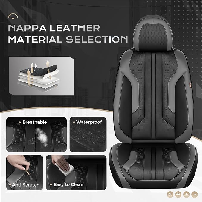 Coverado Car Seat Covers, Front Covers for Cars, Car Seat Cover Front Seats, Automotive Seat Cover, Waterproof, Leather Car Seat Cushion, Universal Interior Covers Seat Protectors for Most Cars
