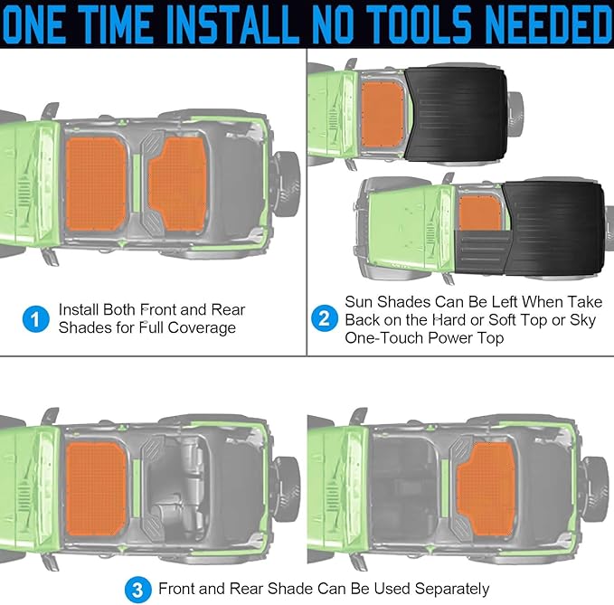 JK Sun Shade Top Compatible with Jeep Wrangler 4 Door 2007 to 2018 Sunshade Sunroof Bikini Cover Blocks UV Wind Noise Orange Mesh for Front and Rear 2 pcs