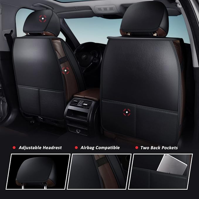 MIROZO Front Seat Covers for Car, Car Seat Covers Waterproof Car Seat Protectors Automotive Seat Covers Vehicle Cushion Cover Breathable Fit for Most Sedan, Truck and SUV (Black and Red,2PCS)