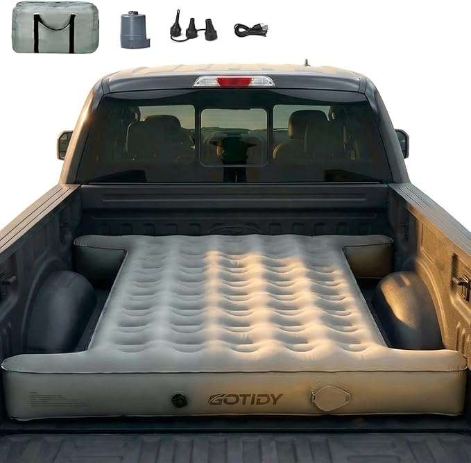 Comfortable Fabric Texture Truck Bed Mattress 5.5-5.8ft for Full-Size Pickup, Truck Bed Air Mattress Customized for Tundra/ F150/ Silverado/ Ram1500, with Bult-in-Air Pump,Camping & Road Trip