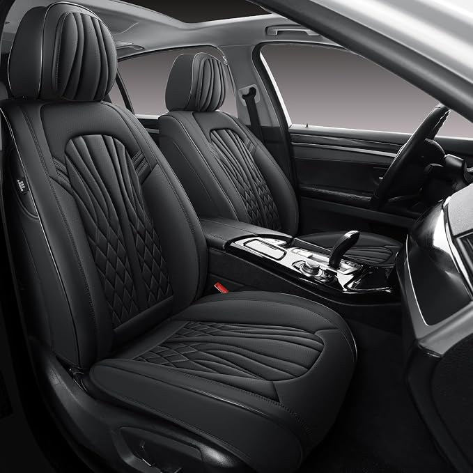 MINGBRON Seat Covers for Cars, Waterproof Seat Covers, Leather Car Seat Covers 2 Pack, Universal Seat Cushion Protector for Most Cars Black