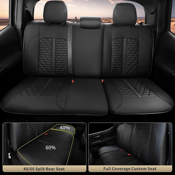 Car Seat Covers Fit for Toyota Tacoma 2016-2023 3rd Gen Double & Crew Cab SR SR5 Limited TRD Sport/Pro/Off Road Full Set,Waterproof Breathable Leather Full Coverage (Black)