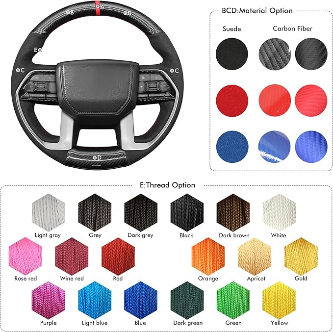 MEWANT Steering Wheel Cover Compatible with Toyota Tacoma 2024 / Tundra 2022-2024 / Sequoia 2023-2024 Hand-Stitched Carbon Fiber&Suede Steering Wheel Wrap