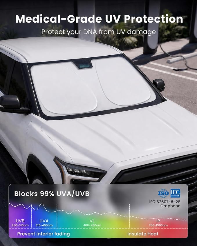 REEVAA 2026 3rd Pro Windshield Sunshade for 2022-2026 Toyota Tundra | Dual-Layer Heat & Sun Defense, OEM Design | Foldable Sun Shade Car Accessories with Storage Bag
