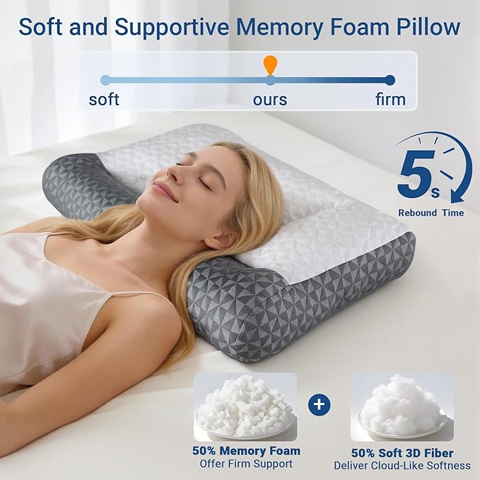 Cervical Neck Pillow for Sleeping - Ergonomic Side Sleeper Pillows for Pain Relief, Contour Cervical Pillow for Neck Support, Orthopedic Memory Foam Pillows for Side Back Stomach Sleepers (26″x15″)