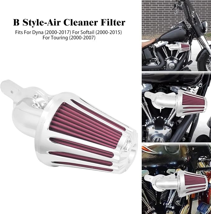 Motorcyle Air Cleaner Filter CNC 90° Forward-Facing Kit Fit for Harley Softail Touring Trike Sportster XL Dyna (Chrome Housing Red Element, B For Touring 00-07,Softail 00-15,Dyna 00-17)