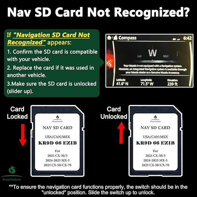 Navigation SD Card KR9D66EZ1B | No Data Fee, Works with HUD | Preloaded USA/CAN/MEX Offline GPS Maps for 3/CX 30/CX 50/CX 70(2025-2026), MX 5(2024-2026)