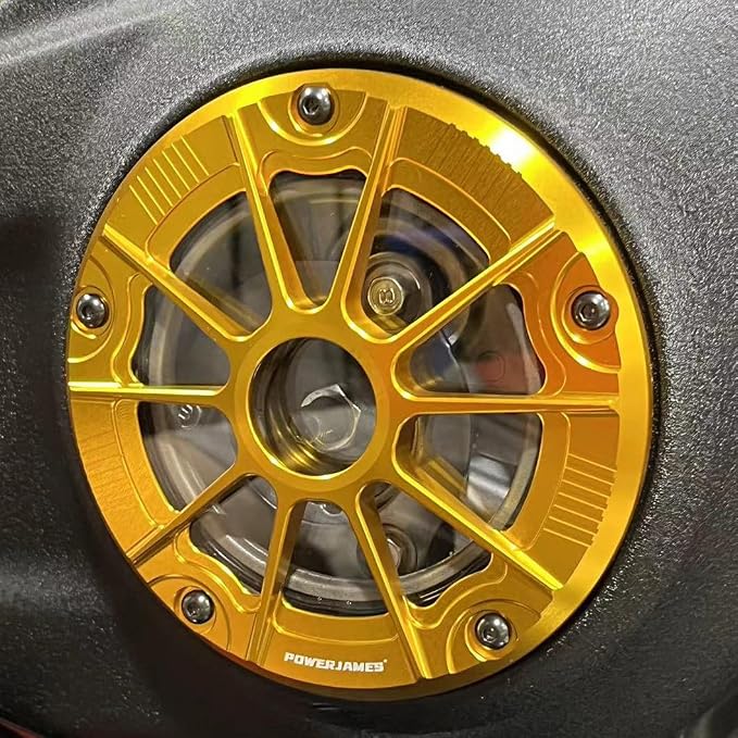 POWER JAMES Gold Visible Aluminum Primary Cover Clutch Derby Cover with Transparent PC Acrylic Fits for Harley Davidson 2018-2024 Softail Models