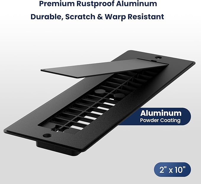 Safoner Aluminum RV Floor Register 2"x10" with Removable Cover, Lightweight Durable Camper Essential, Pet-Friendly RV Vent Accessories for Inside, 2 Pack-Black