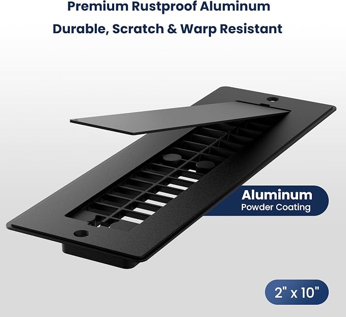 Safoner Aluminum RV Floor Vent Cover 2"x10" Register with Removable Cover, Durable Camper Essential, Pet-Friendly RV Vent Accessories for Inside, 1 Pack-Black