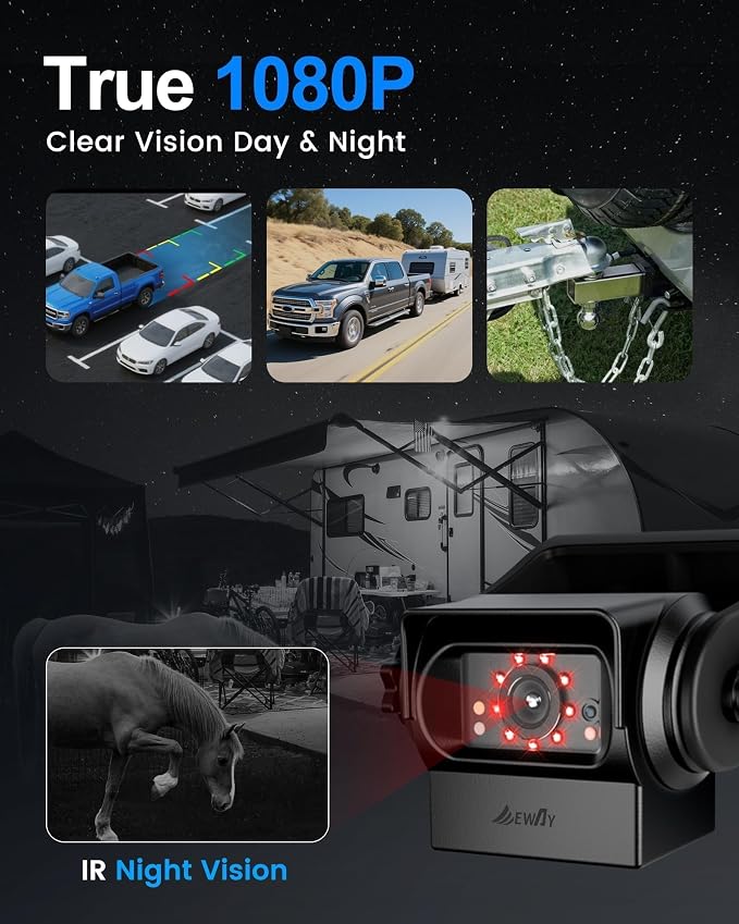 EWAY Wireless WiFi Magnetic Backup Camera 7" IPS Monitor HD 1080P Rechargeable Battery No Wiring - Rear View Reverse Monitoring Hitch Camera for Car Truck Pickup RV Camper 5th Wheel Horse Boat Trailer