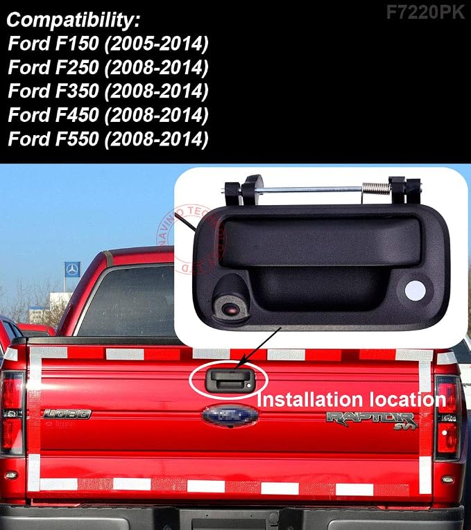 HD Trunk Handle Vehicle Camera Waterproof Tailgate car Rear View Back up Reverse Camera Parking for Ford F150 F250 F350 F450 F550 2008-2014j Night Vision