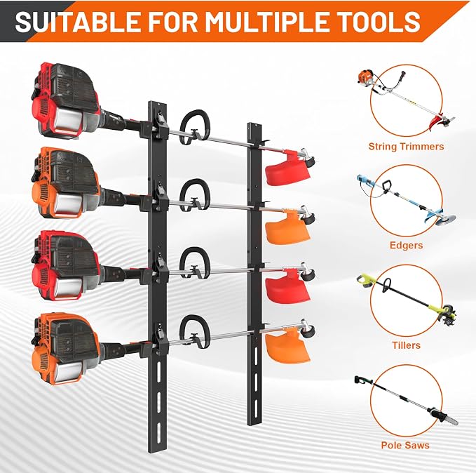 Weed Eater Rack for Trailer, 4 Place Heavy Duty Rust-Proof Weedeater Racks, Trimmer Rack for Open Trailer Truck with Combination Locks