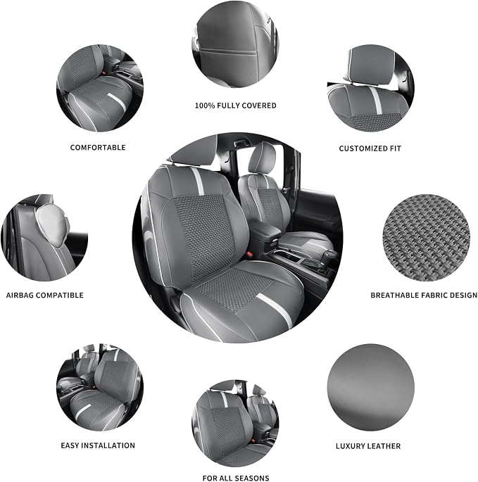 Front Seat Covers Custom Fit for Toyota Tacoma 3rd Gen(2016 2017 2018 2019 2020 2021 2022 2023) Double & Crew Cab SR, SR5, Limited,TRD Sport, TRD Pro,TRD Off-Road,Trail Special Edition,Grey White