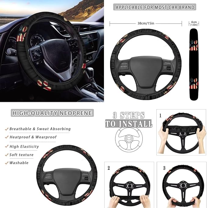Howilath American Flag Dog Paw Car Seat Cover Full Set 13 Piece with Steering Wheel Covers+Seat Belt Cover Pad+Keychains+Cup Coasters Universal Fit Auto Accessories