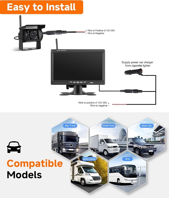 7" Touch Key Wireless Backup Camera System, 1080P HD Rear View Camera with 150° Wide View, Clear Night Vision, IP68 Waterproof, Plug & Play for RV, Trailer, Camper, Truck, SUV, Van