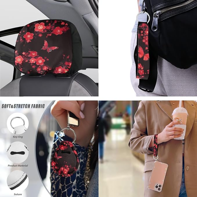 Cherry Blossom Butterfly Car Seat Cover Universal 13pc Butterfly Hand Drawing Front Back Seat Covers Bucket Seat Cover for Car, SUV & Truck Car Decor&Coaster