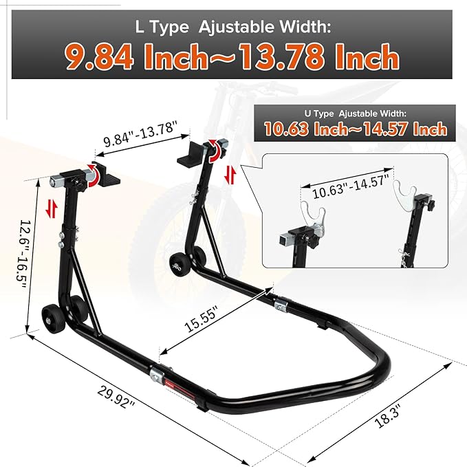 Donext Motorcycle Stand 850LB Adjustable Sport Bike Rear Wheel Lift Swingarm Paddock Stands Black, 5 Adjustable Heights, U+L