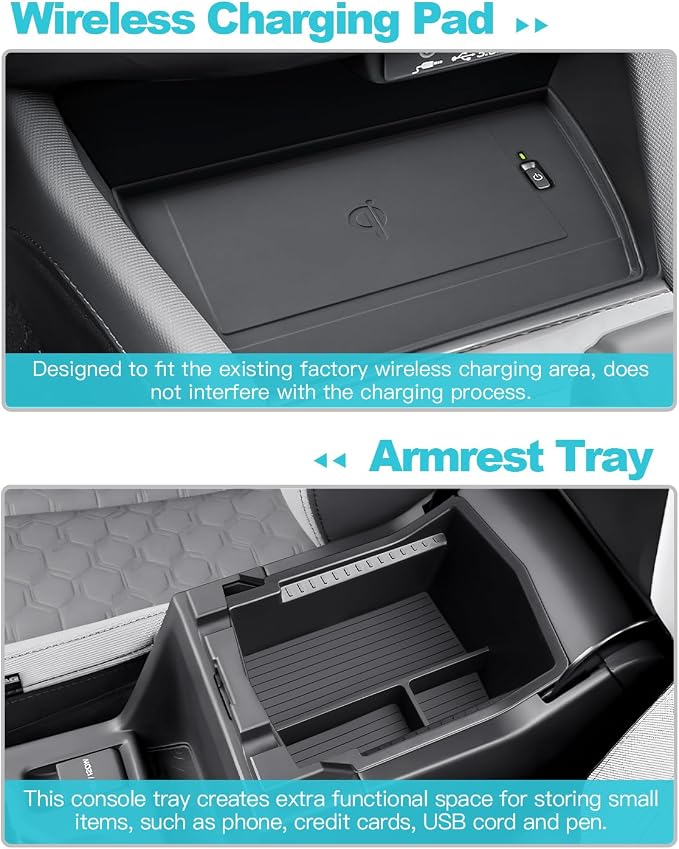 CDEFG 3PCS for 2025 Subaru Forester Center Console Organizer Tray, Forester 2025 Accessories Middle Console Cup Holder Wireless Charging Pad Storage Box (NOT for Wilderness, Not for All 2026 Models)