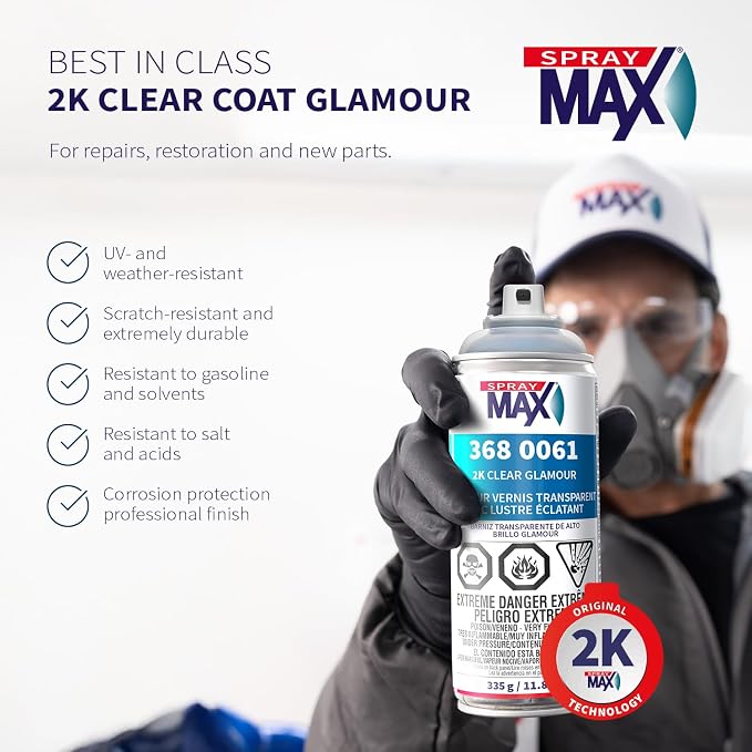 SprayMax 2K Glamour High Gloss Clear Coat | 2K Automotive Clear Coat Spray Paint | High Gloss Finishing Spray | UV-Resistant, Scratch & Gasoline Resistant | Professional Grade 11.8 oz