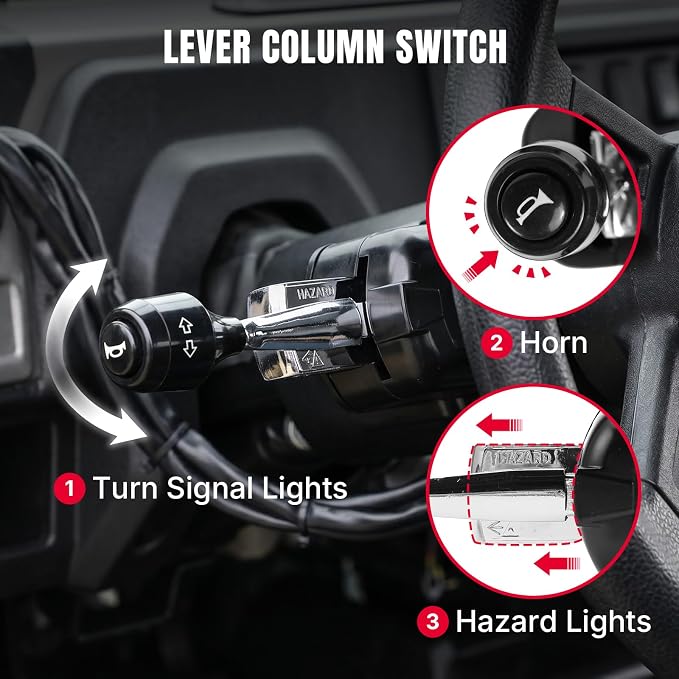 Oumurs UTV Turn Signal Kit with Lever Column Switch, 110dB Horn, Plug and Play, Pre-Wired Blinker Column Switch Compatible with Polaris, Golf Cart, Teryx, Can-Am, CFMOTO, ATV
