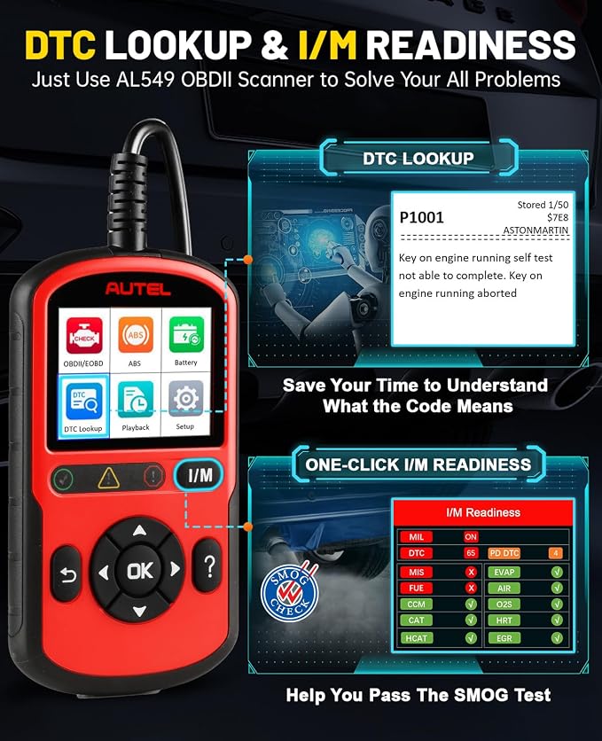 Autel AutoLink AL549 OBD2 Scanner Code Reader | Check Engine Code Reader ABS Diagnostic Tool,Universal Car Battery Test, Live Data,Scan tool For Car Repairers, Enthusiasts